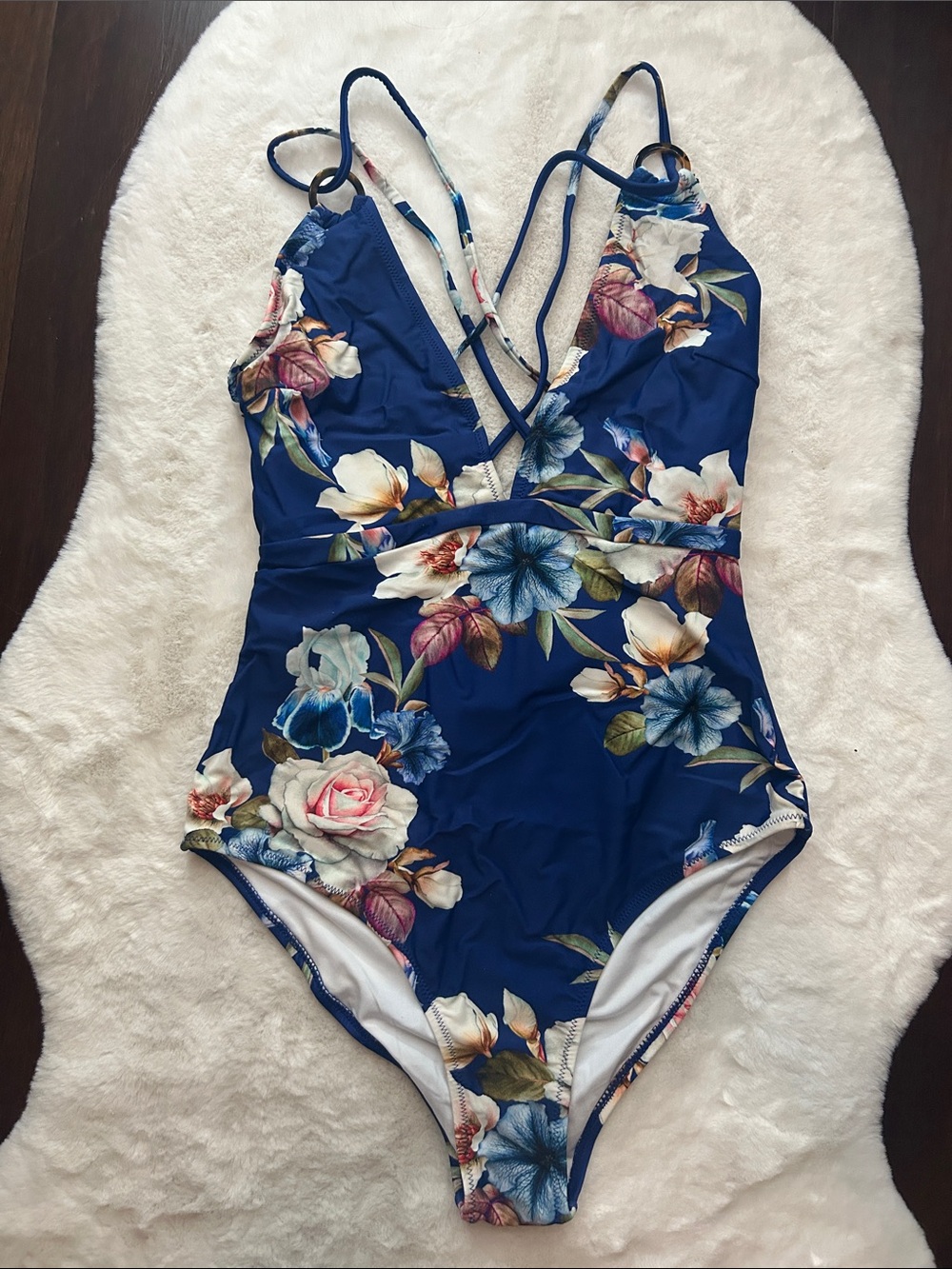 Cupshe Navy Blue Floral Girls' One-Piece Swimsuit